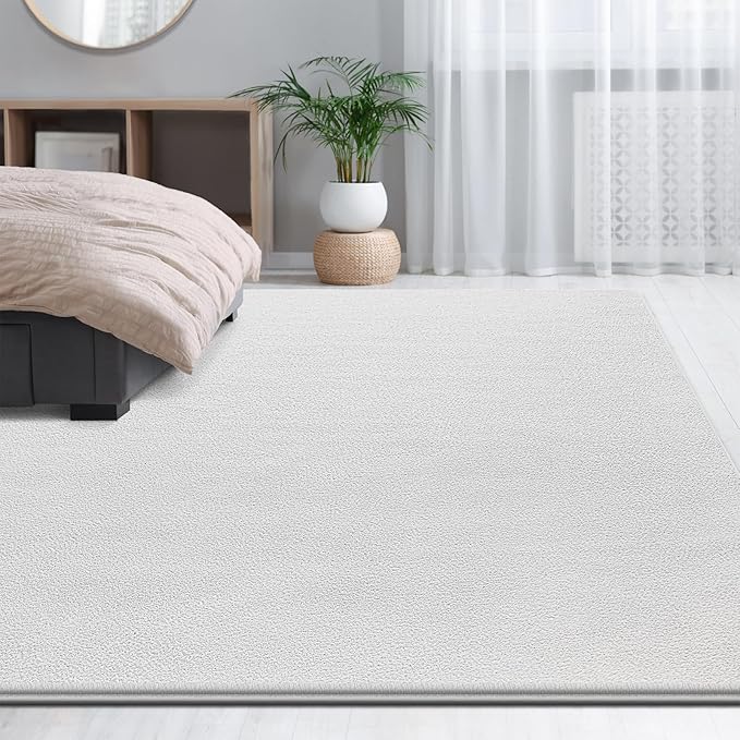 Large Area Rugs for Living Room Bedroom, 4x6 Feet White Rug, Minimalist Modern Shag Rug, Soft Thick Comfy Memory Foam Indoor Carpet, Non-Slip Washable Rug for Boys Girls Dorm Nursery Room Home Decor
