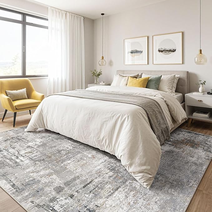 6x9 Area Rugs Washable Rug: Large Abstract Modern Soft Stain Resistant Indoor Floor Non Slip Accent Carpet for Living Room Bedroom Nursery Playroom Dining Room Office Dorm Home House- Gray Rust