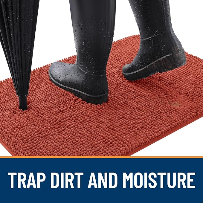 OLANLY Dog Door Mat for Muddy Paws 24x16, Absorbs Moisture and Dirt, Absorbent Non-Slip Washable Doormat, Quick Dry Chenille Mud Mat for Dogs, Entry Indoor Entryway Carpet for Inside Floor, Maple Red