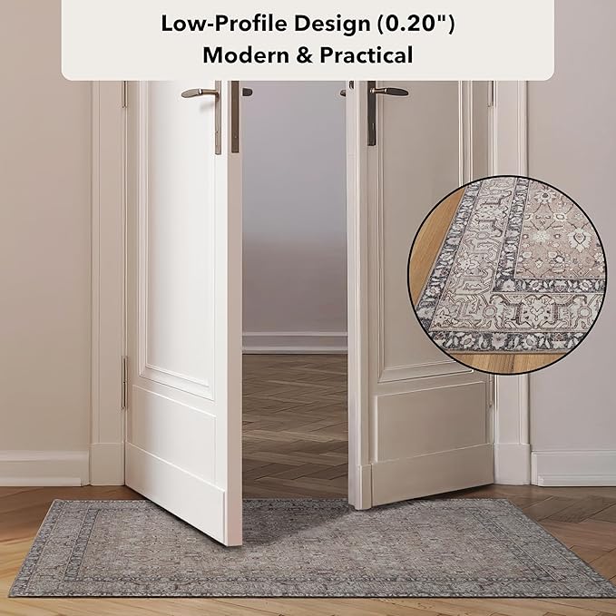 Kuden 2'6"x10 Runner Rug, Machine Washable Area Rug with Non-Slip Backing, Vintage Style, Soft, Easy Clean, Low Pile Rug for Hallway, Entryway, Kitchen, Bedroom