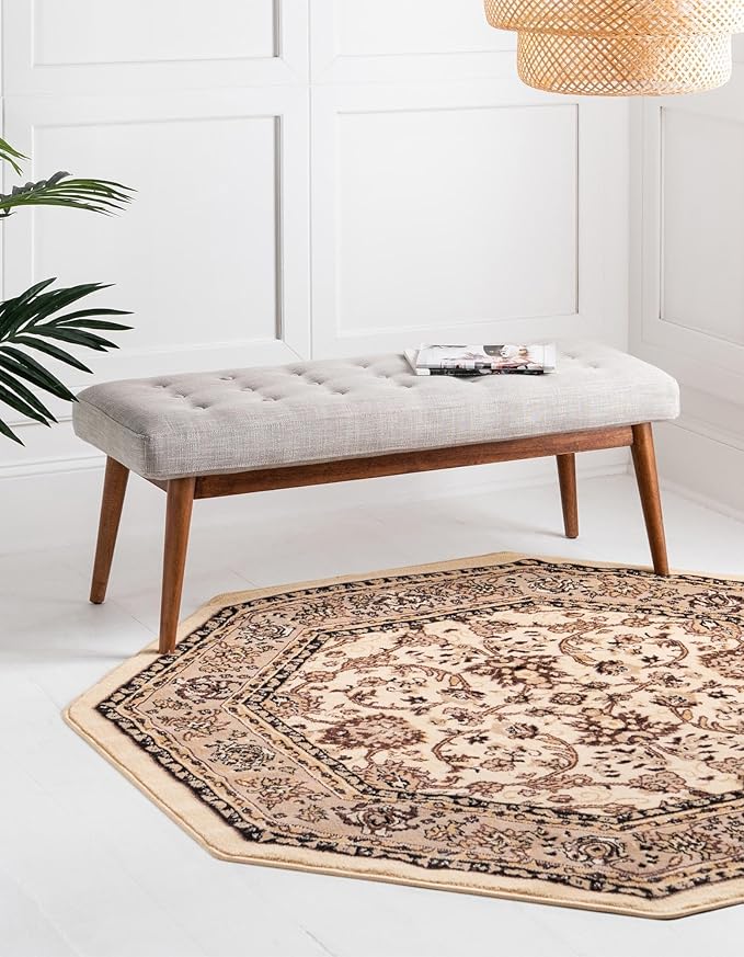 Unique Loom Sialk Hill Collection Area Rug - Washington (7' 10" Octagon Ivory/Black)