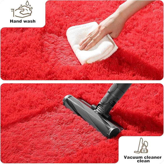 5x7 Red Rug for Living Room Bedroom, Fluffy Large Area Rug Soft Shag Non-Slip Carpet for Kids Boys and Girls Room Dorm Home Decor (5ft x7ft)