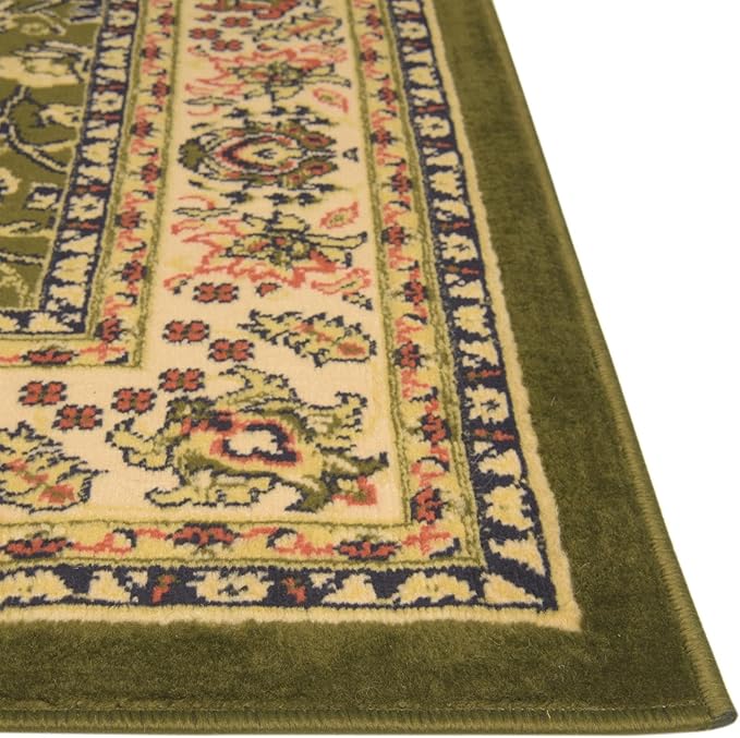 Rugs.com Yasmin Collection Rug – 16 Ft Runner Green Medium Rug Perfect for Hallways, Entryways