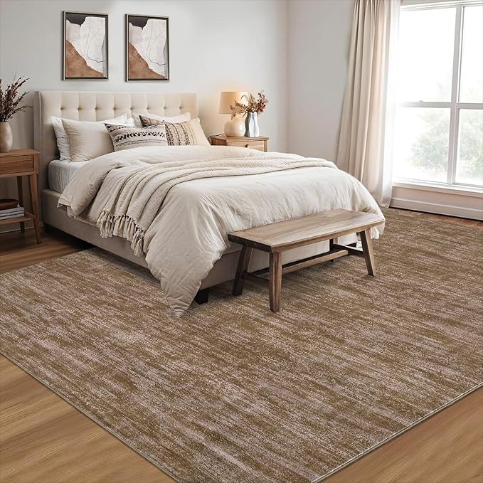 RUGSREAL Large Solid Color Area Rug for Living Room Washable Bedroom Area Rug Non-Slip Low-Pile Modern Contemporary Indoor Area Rugs Home Office Throw Carpet for Dining Room, 8' x 10' Taupe