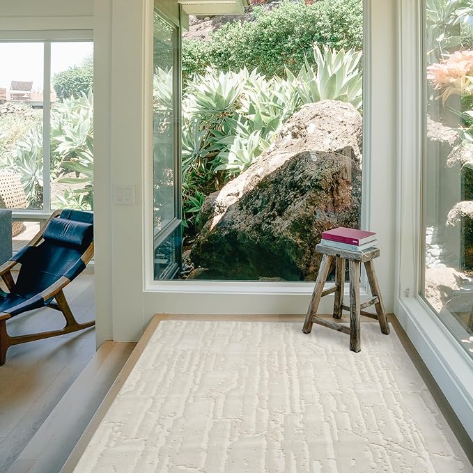 Revival Rugs Ebb 3'11"x6'1" Machine Washable Area Rug for Kitchen Bedroom - 100% Recycled Oeko-TEX Certified, Medium Pile, Beige, Cream