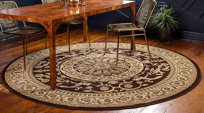 Unique Loom Versailles Collection Traditional Classic Medallion Floral Motif Area Rug (8' 0 x 8' 0 Round, Brown/ Ivory)