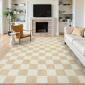 LIVEBOX 8x10 Area Rugs for Living Room, Checkered Non-Slip Washable Rugs, Farmhouse Neutral Classic Geometric Pattern Large Boys Area Rug for Bedroom, Carpet for Dining Room Office(Ivory,8'x10')
