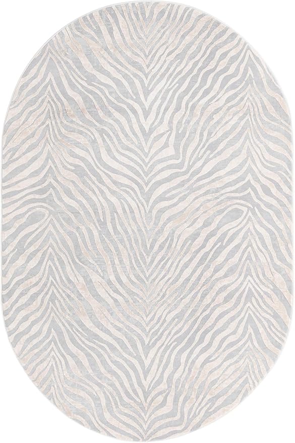 Unique Loom Finsbury Collection Area Rug - Meghan (5' 3" x 8' Oval, Gray and Ivory)