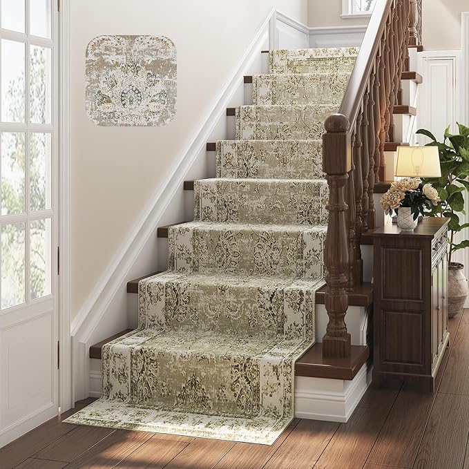 jinchan Fiora Hallway Runner Rug 3x8 Machine Washable Runner Rug Taupe Vintage Floral Design Non-Slip Low Pile Ultra-Thin for Kitchen Laundry Room Bedroom Farmhouse (3‘x8', Taupe)