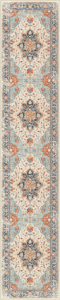 Area Rugs 2'6''x14' Washable Non-Slip, Floral Vintage Distress Print Pattern Medallion Carpet for Living Room Bedroom Dining Room, Beige Navy Blue Orange Colorful