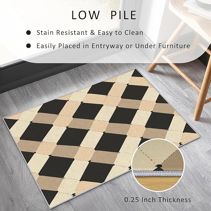 Washable 3x4 Modern Geometric Rug Living Room, Abstract Diamond Design Area Rugs for Bedroom, Modern Geometric Home Decor Carpet, Low Pile, Non Slip, Kids & Pet Friendly (N4148)