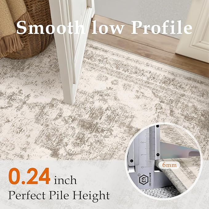 Area Rug 3x5 Washable Taupe Rug Vintage Boho Medallion Entryway Door Mat Entrance Distressed Retro Carpet Non Slip Low Pile Small Soft for Office Kitchen Bedroom Laundry Bathroom Hallway