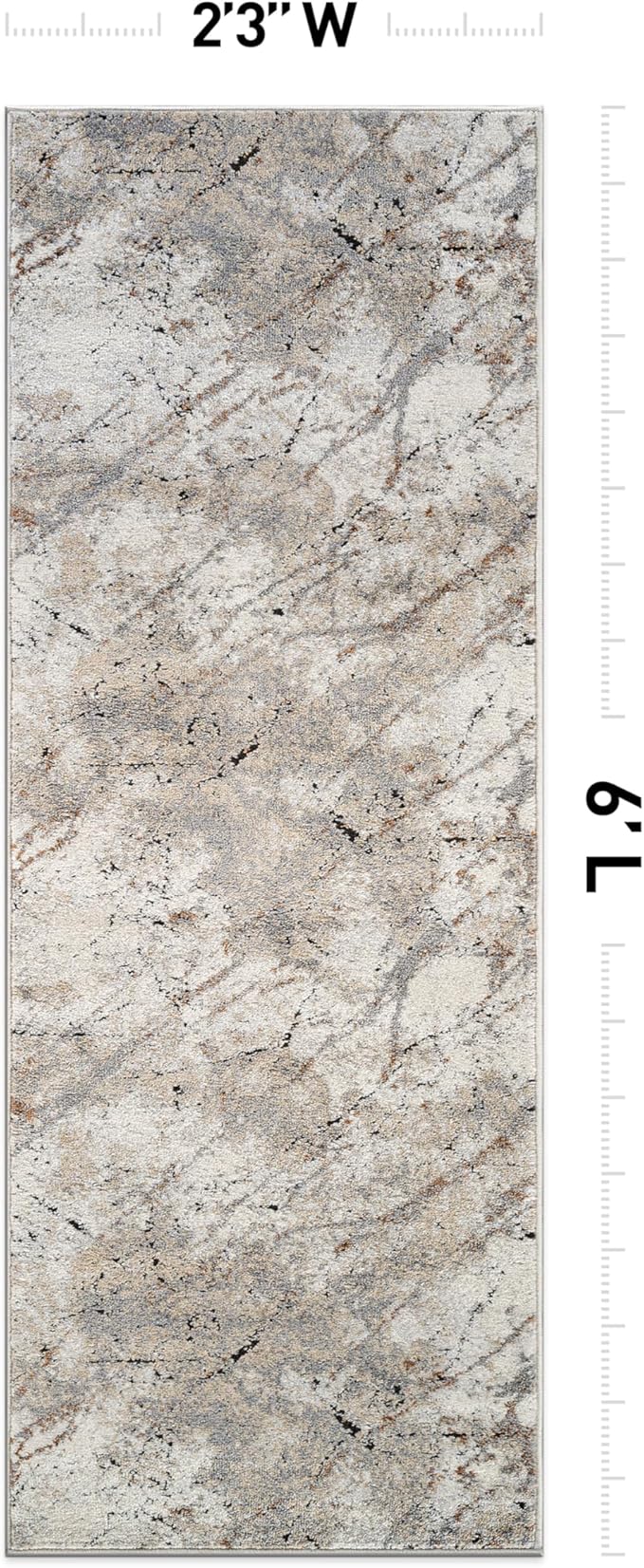 Rugshop Drifted Marble Abstract Area Rug Durable, Kid & Pet Friendly Gray, Ivory, Neutral Tones 2' 3" x 6' Runner Ideal for Hallway, Kitchen, Entryway, or Behind The Sofa