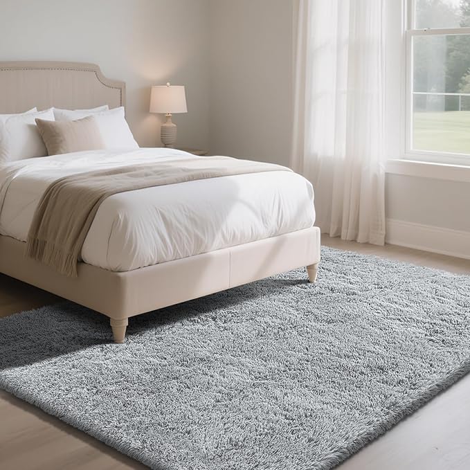 Fluffy Rug Shaggy Area Rug, Grey 9x12 Area Rugs for Living Room, Large Shag Area Rugs for Bedroom Kids Room Home Decor, Upgrade Anti-Skid Rectangular Fuzzy Rugs
