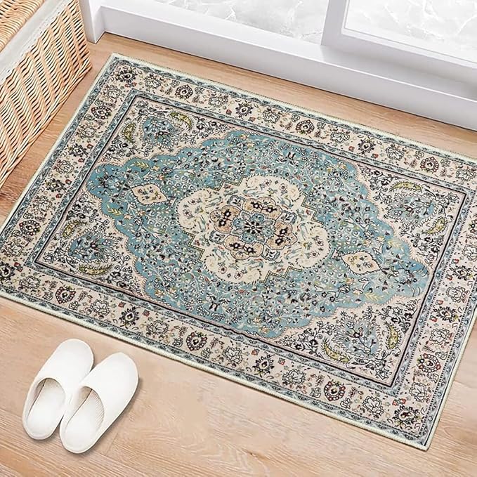 Boho Vintage Oriental Entry Rugs for Entrance Non-Slip Washable Tribal Small Area Rug,Ultra Soft Bohemian Floral Medallion Low-Pile Indoor Front Door Mat for Bedroom Kitchen Bathroom 20" x 32"