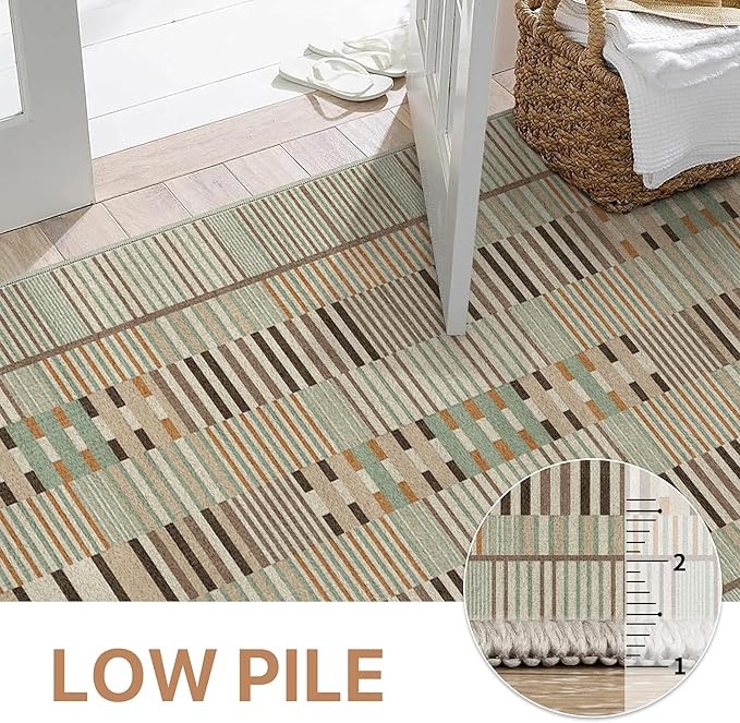 GENIMO Machine Washable 5x7 Area Rugs for Living Room, Non Slip Vintage Rugs, Low Pile Lightweight Chenille Print Rug for Bedroom, Dining Room, Home Office, Taupe Sage