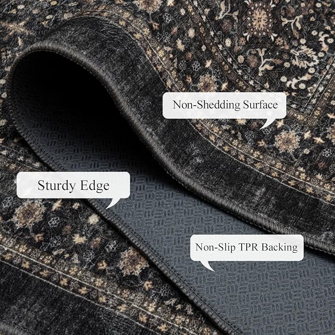 Area Rug Non Slip Machine Washable Ultra Soft Living Room/Bedroom/Kitchen/Outdoor/Classroom Black Grey, 10'×14'