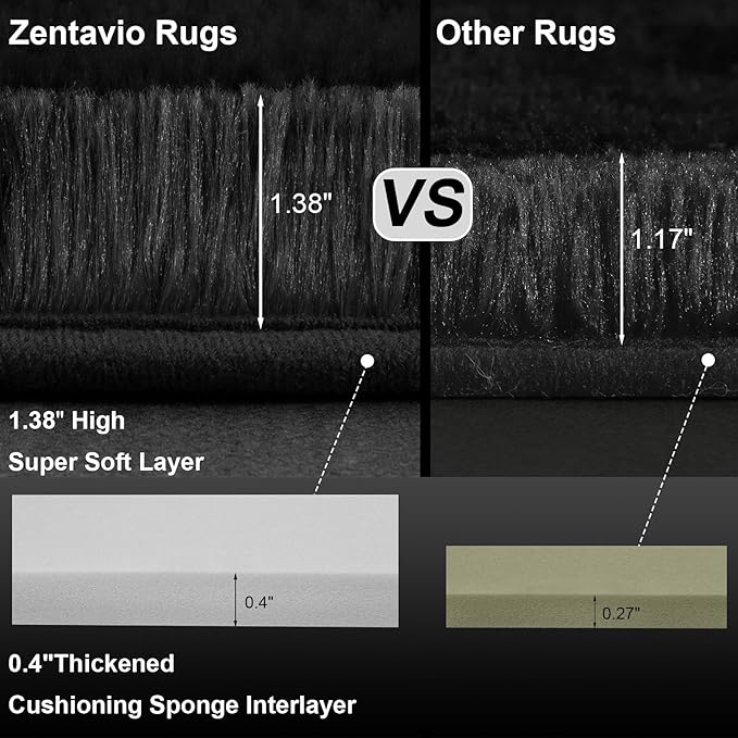 Zentavio Black Area Rugs for Living Room Bedroom 5x8 Large Men Room Carpet Fluffy Furry Shag Aesthetic Plush High Pile Floor Rug for Nursery Kids Room Dorm Home Decor