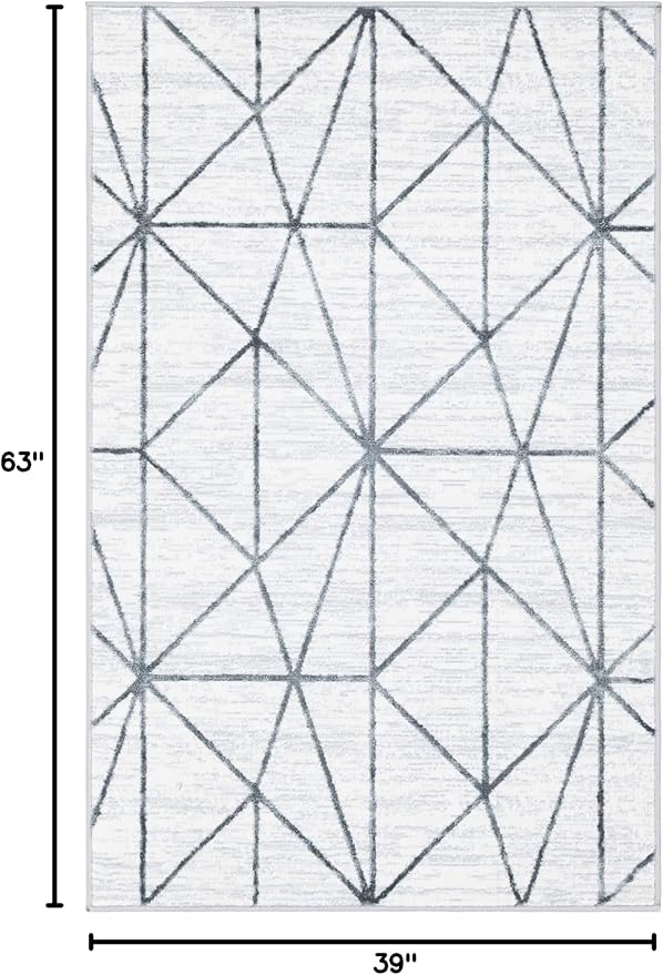 Rugs.com Lattice Trellis Collection Rug – 3' x 5' White Low-Pile Rug Perfect for Living Rooms, Large Dining Rooms, Open Floorplans