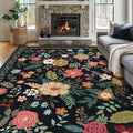 8x10 Area Rug, Floral Rugs for Living Room, Stain-Resistant Washable Bedroom Rug, Non-Slip Area Rugs for Dining Room Under Table, Indoor Rug for Home Office (8 x 10 Black)