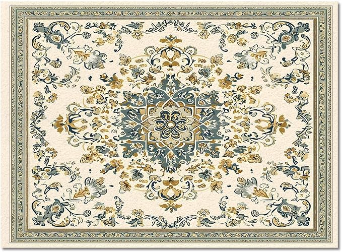 Bohemian Rectangular Area Rugs for Living Room Bedroom 5 x 8 ft Vintage Farmhouse Floral Pattern Non-Shedding Soft Low Pile Rug Non Slip Washable Rug for Nursery Entryway Playroom