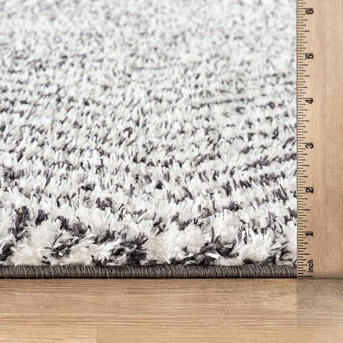 Rugshop Geometric Diamond Stripe Shag Area Rug White 5' x 7' Great for Bedrooms, Living Rooms, or Under Coffee Tables