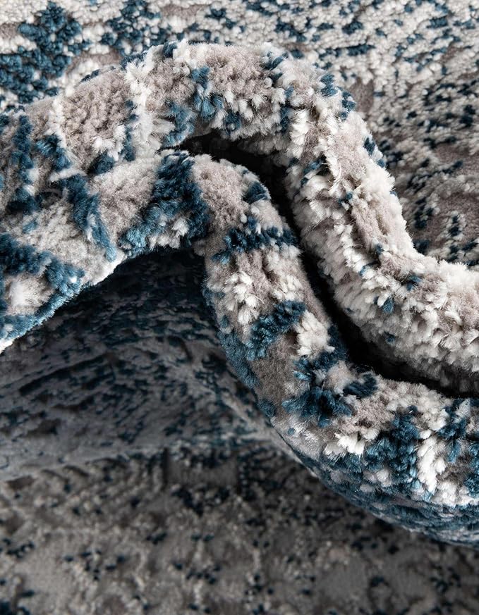 Unique Loom Finsbury Collection Area Rug - Sarah (7' 10" Square, Blue/ Ivory)