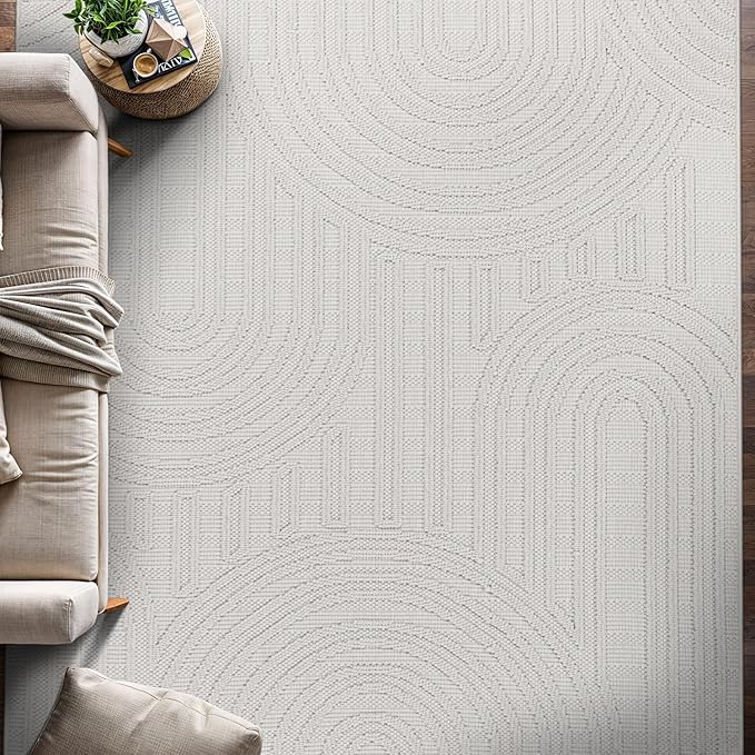 Beverly Rug Micro Loop Area Rug White 6x9 Modern Luxury Soft Circle Geometric Durable Indoor Area Rugs for Living Dining Room Office Stain Resistant Non Shedding Casual Indoor Carpet White 6 x 9