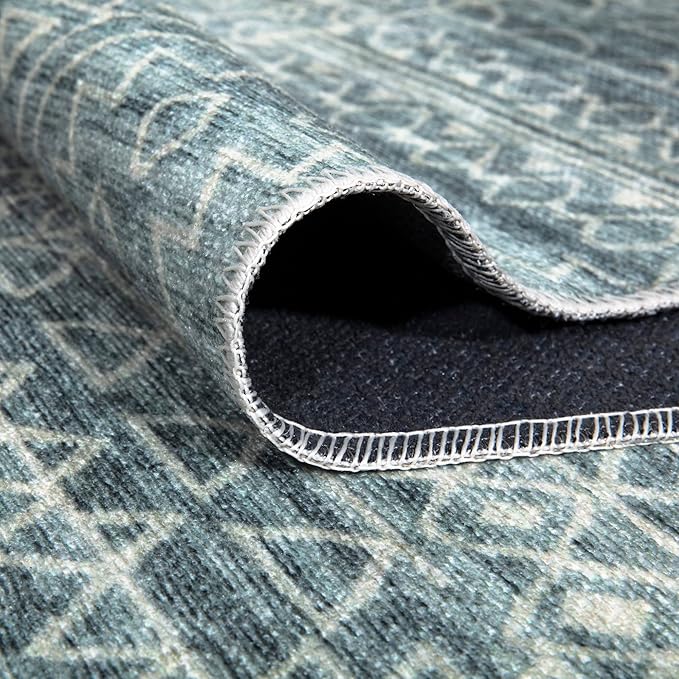 Bloom Rugs Caria Washable Non-Slip 8x10 Rug - Teal/Ivory Geometric Area Rug for Living Room, Bedroom, Dining Room, and Kitchen - Exact Size: 7'8" x 10'