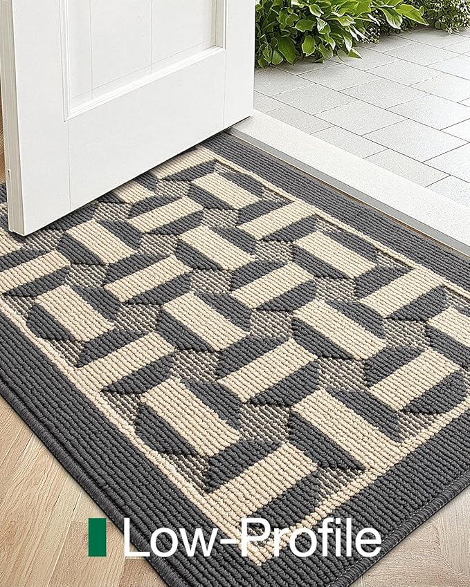 LUMI Washable Indoor Entrance Doormat 32x48, Absorbent Quick-Dry Dirt Trapper Mats for Dogs, Rubber Backing Non-Slip Low Profile Entryway Door Mat for High Traffic, Grey