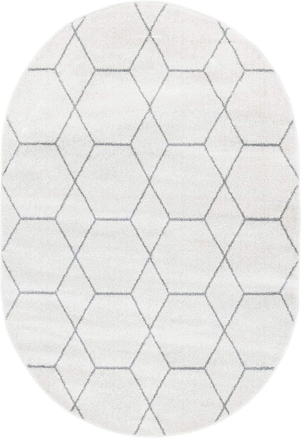 Unique Loom Trellis Frieze Collection Area Rug - Geometric (4' x 6' Oval, Ivory/ Gray)