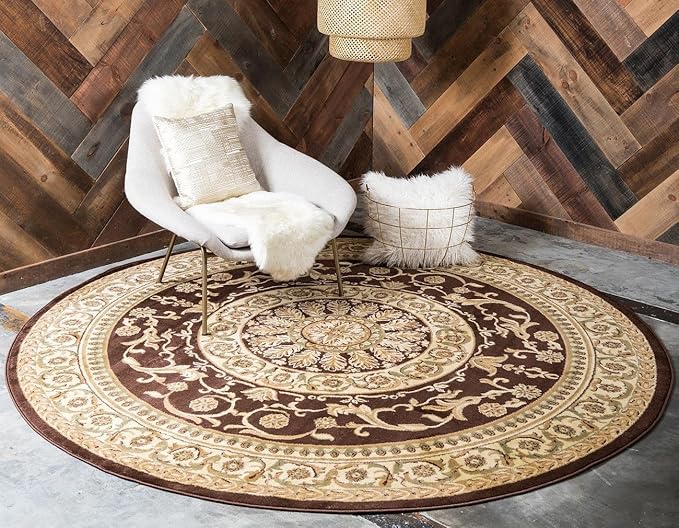 Unique Loom Versailles Collection Traditional Classic Medallion Floral Motif Area Rug (8' 0 x 8' 0 Square, Brown/ Ivory)