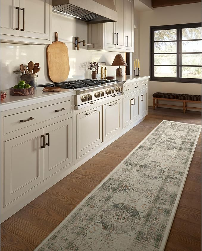 RUGGABLE Washable Vintage Area Rug – Sarrah Sage 6x9, Stain-Resistant, Non-Slip – Medium Machine Washable Rugs for Living Room, Bedroom, Hallway, Entryway & Office–with Standard Pad