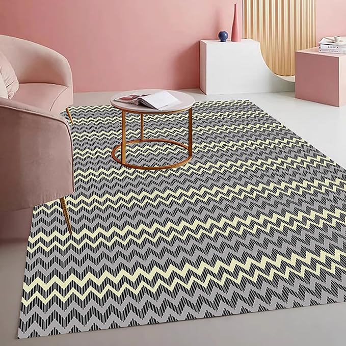 Modern Geometric Chevron Rug Industrial Wave Pattern in Layered Tones Minimalist Washable Non-Slip Area Carpet for Living Room Dining Room Bedroom Office Playroom Indoor Thin Mat 3x8 Grey