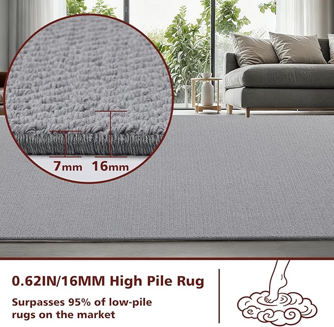 ANSSO Wool Rugs 8x10 for Living Room,80% Merino Wool and 20% Cotton Soft Tufted Area Rug with Cotton Non-Slip Backing,Large Area Rug for Bedroom Bedroom, Dining and Home Office (Dark Gray)