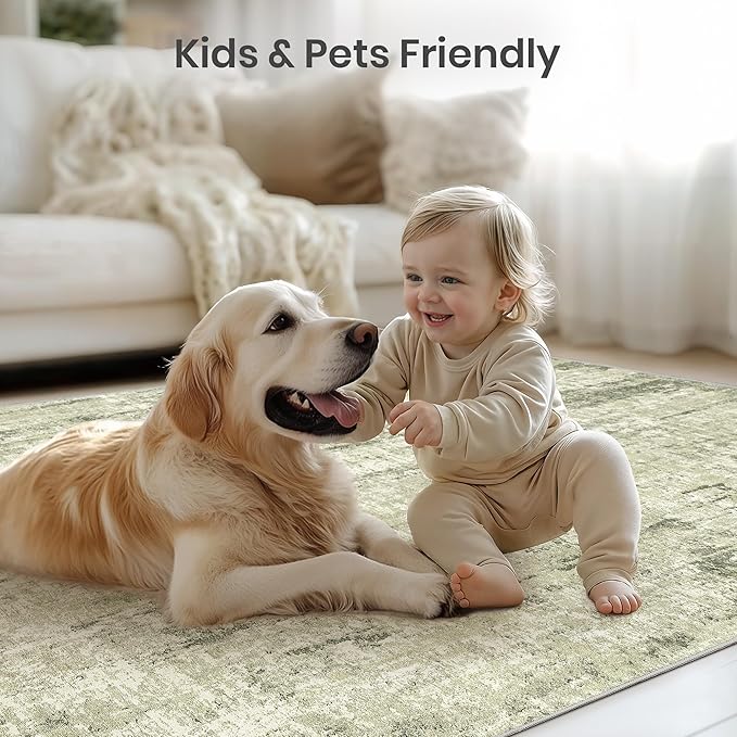 Valenrug Washable Rug 3x5 - Stain Resistant 3x5 Area Rugs for Living Room, Non Slip Backing Printed Rugs for Bedroom, Folable Area Rug(3'x5', Green)