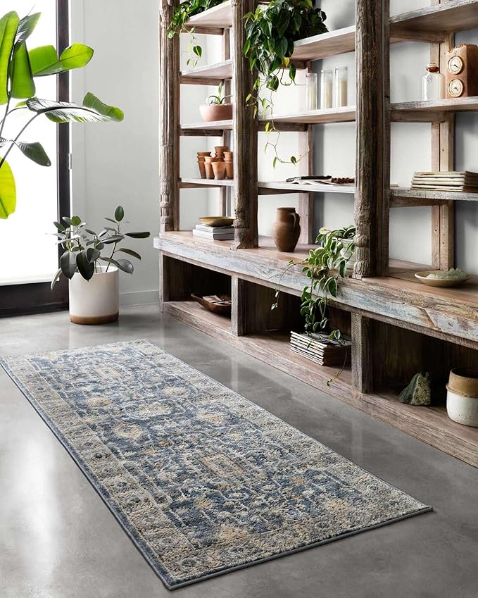 Loloi Teagan Collection TEA-03 Denim/Pebble 11'-6" x 15' Area Rug, Large, Soft Neutral Rug, High-Traffic for Living Room, Bedroom, Home Office, Dining Area