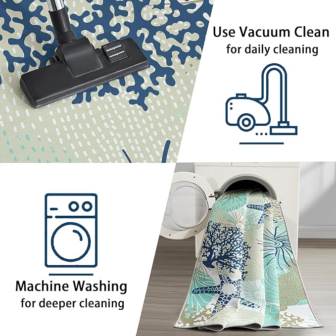 Tritard Coastal Area Rugs Nautical Beach Themed Non-Slip Machine Washable Rugs Modern Floor Carpet for Living Room Bedroom, 3x5, Navy