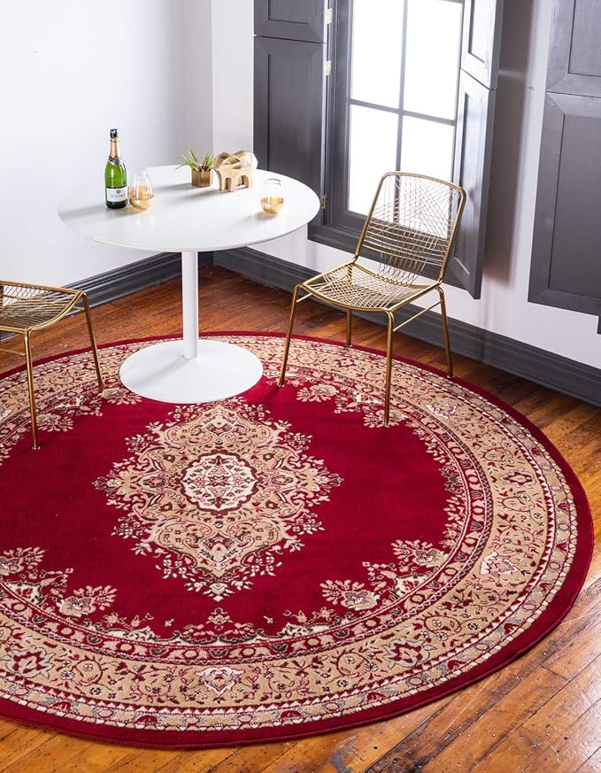 Unique Loom Reza Collection Traditional Persian Style Area Rug, 8' 0" x 8' 0", Burgundy/Ivory