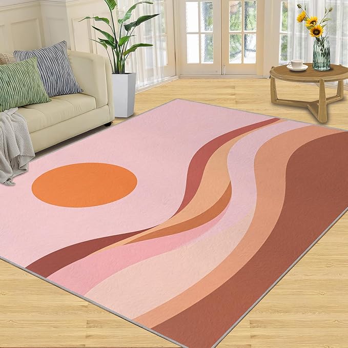 Boho Sun Runner Rugs 3x6ft, Minimalist Sunburst Bedside Rug, Abstraction Deco Laundry Rug with Non Slip Backing for Bedroom Kitchen Sink Front Door Entryway Indoor