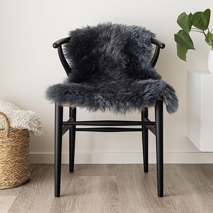 Sheepskin Long Hair 2x3 ft | Bedside Rugs for bedrooms, Sofa, Chair or The Dining Table | Each Sheepskin Rug is Unique and Created by Nature | Small Fluffy Rug in Color Dark Grey