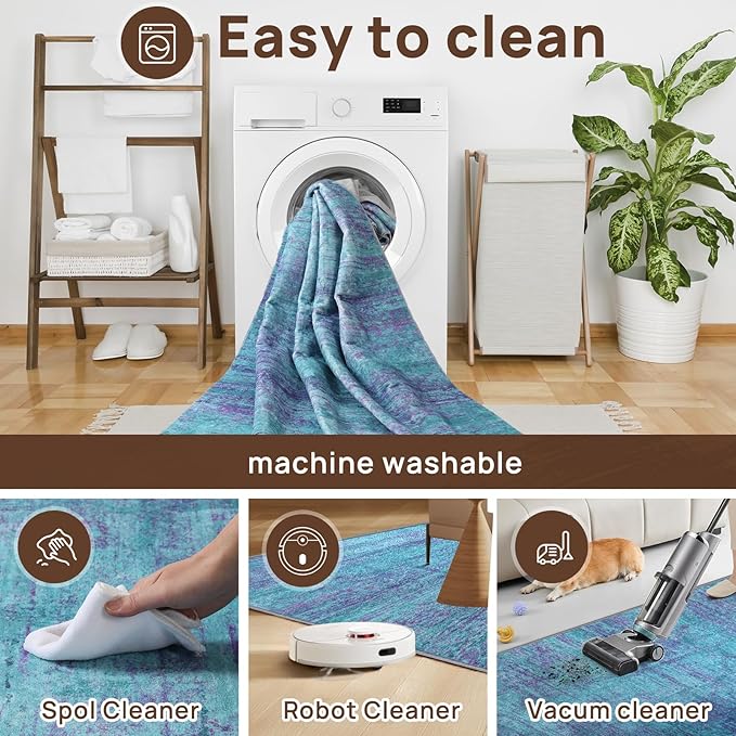 6x8 Area Rugs, Modern Abstract Teal Purple Washable Rug for Living Room, Soft Large Non-Slip Carpet for Bedroom Dining Room Home Office Farmhouse Decor - Teal+Purple