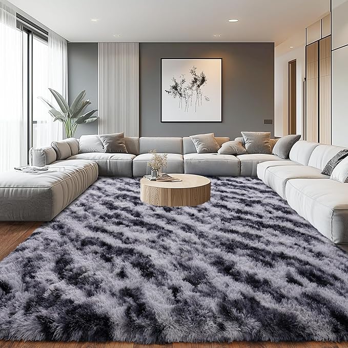 Shaggy Modern Shag Area Rug for Bedroom, Upgrade Non-Slip Plush Fluffy Carpet for Kids Room Home Decor, Plush Area Rug Tie Dye Stripes 6x9Ft