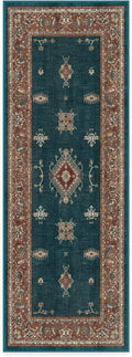 RUGGABLE Washable Vintage Runner Rug – Verena Teal Blue 2.5x7, Stain-Resistant, Non-Slip Hallway Runner – Machine Washable Rug for Hallway, Entryway, Living Room & Kitchen–with Cushioned Pad