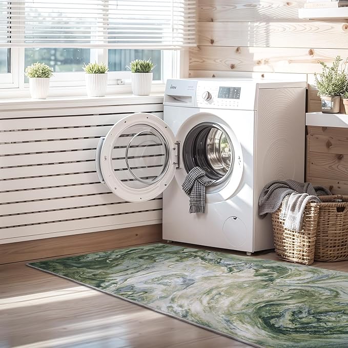 2x10 Runner Rug for Hallways Kitchen Modern Abstract Washable Rug Soft Non Slip Carpet for Laundry Entryway Bedroom Bathroom