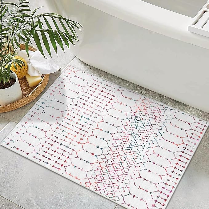 Lahome Moroccan Indoor Door Mats for Entryway 2x3 Area Rug Non-Slip Backing Washable Rug for Kitchen Low-Profile Throw Soft Bath Rug, Colorful Print Distressed Front Door Rugs for Entrance Bedside