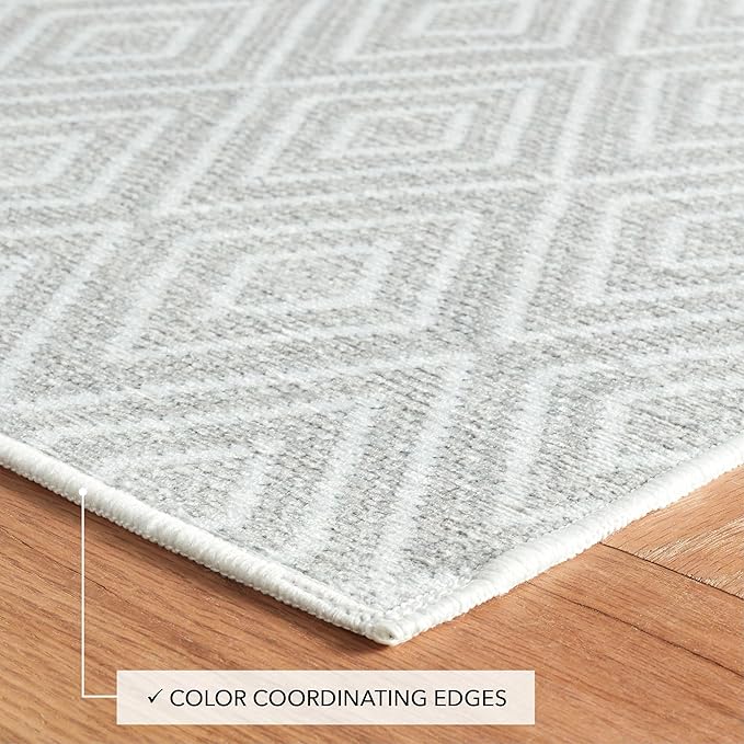 Dash and Albert Diamond Machine Washable Area Rug - 6' x 9' Platinum/White - Diamond Accent Rug - Anti-Slip Backing, Lightweight, Machine Washable, High Traffic Areas Kitchen, Mudroom, Laundry Room