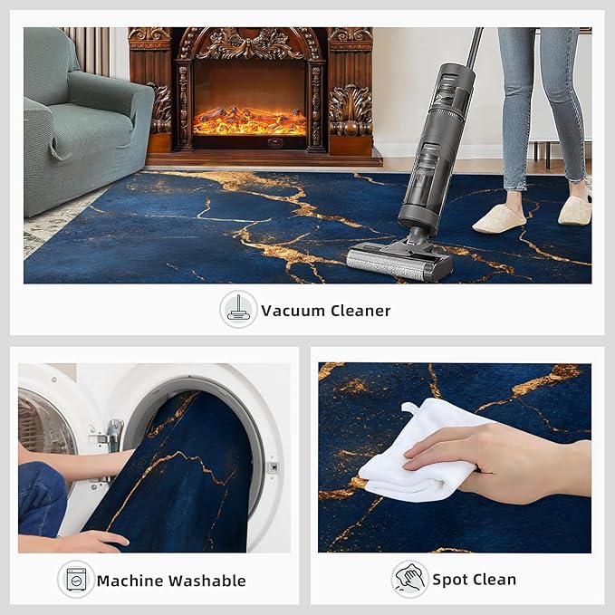 2x4 Abstract Marble Runner Rug for Hallway - Dark-Blue-Marble Kitchen Mat, Luxury Stone Pattern Kitchen Runner Rug Soft Non Slip Anti Fatigue for Laundry Room Indoor Hallways