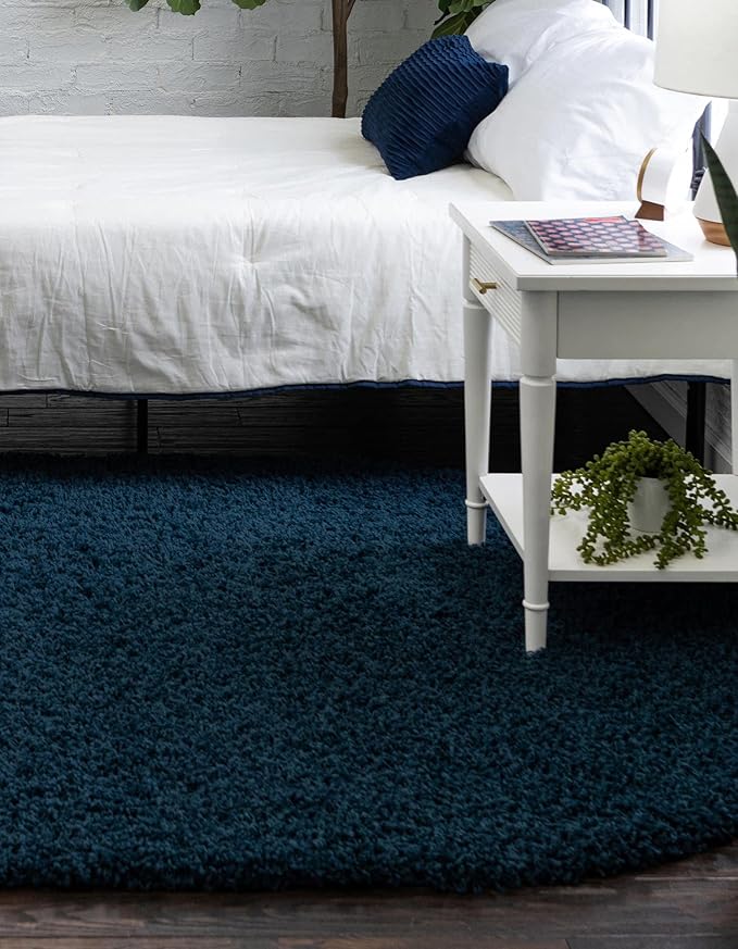 Unique Loom Solid Shag Collection Area Rug (8' x 10' Oval, Sapphire Blue/ Navy Blue)