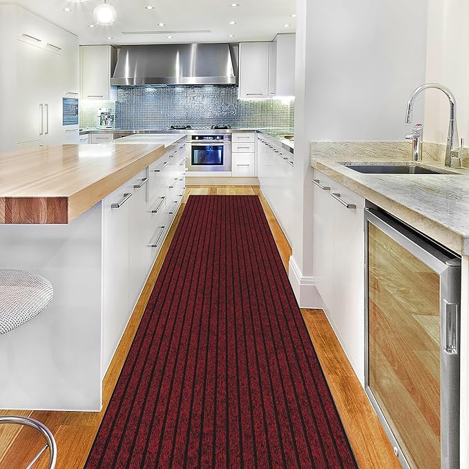 Ottomanson 2' x 11' Hallway Runner with Scraper Pile - Extra Durable Non-Slip Rug Mat for Indoor & Outdoor Use - Ideal for Kitchen, Entryway, Patio & Garage - High-Traffic Carpet, Red
